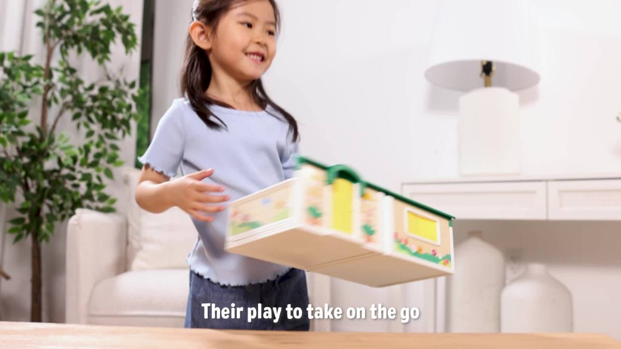 thumbnail video image 2 of Melissa & Doug Cheery Lane Modular Dollhouse Play Set, Ages 2+, 2 of 10