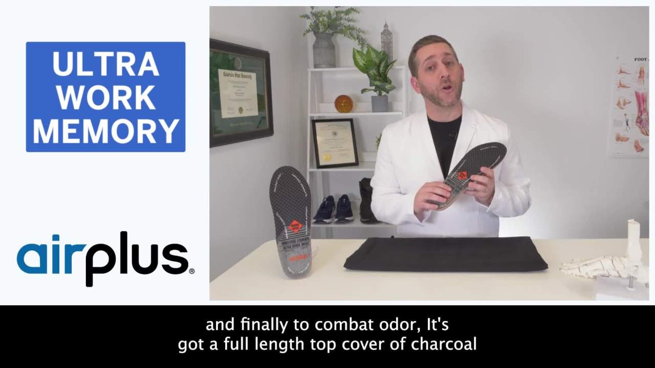 thumbnail video image 3 of Airplus Ultra Work Memory Foam Insoles for Men, 1 Pair, Size 7-13, 3 of 10