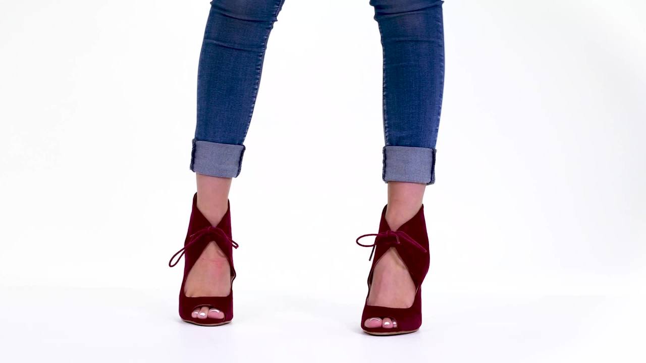 thumbnail video image 2 of Women's Ankle Strap Faux Suede Open Toe Lace-up High Heels, 2 of 4