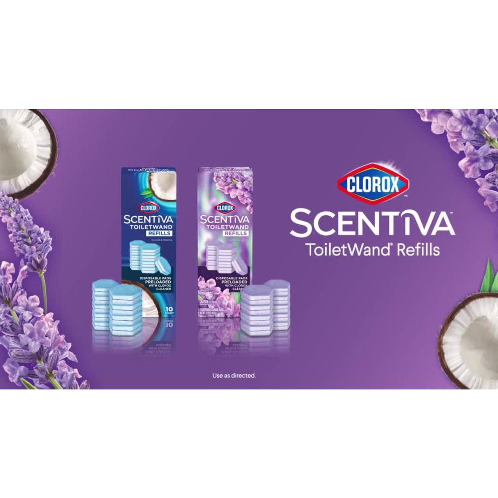 thumbnail video image 2 of Clorox Scentiva ToiletWand Refills, Coconut and Waterlily, 10 Count, 2 of 13