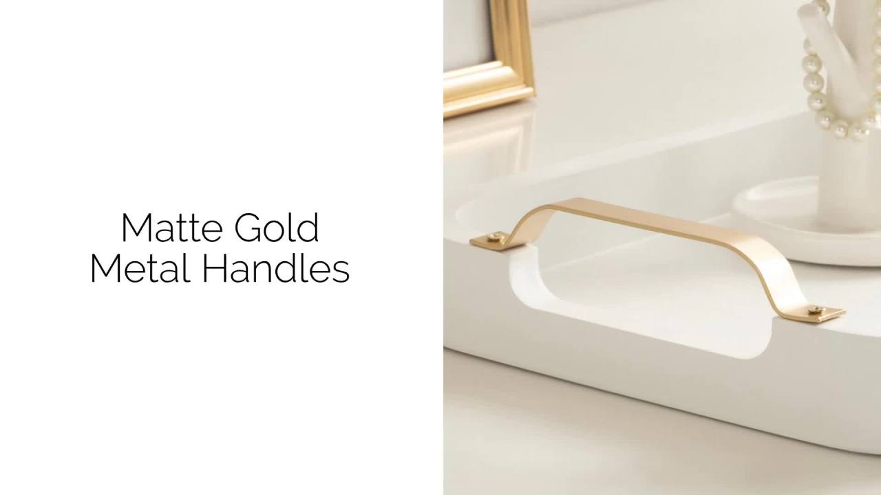 thumbnail video image 2 of Kate and Laurel Farson Modern Decorative Wood Rectangle Tray with Handles, 10 x 24, White and Gold, Transitional Rectangular Tray for Use as Entryway Tray Decor or Ottoman Serving Tray, 2 of 9