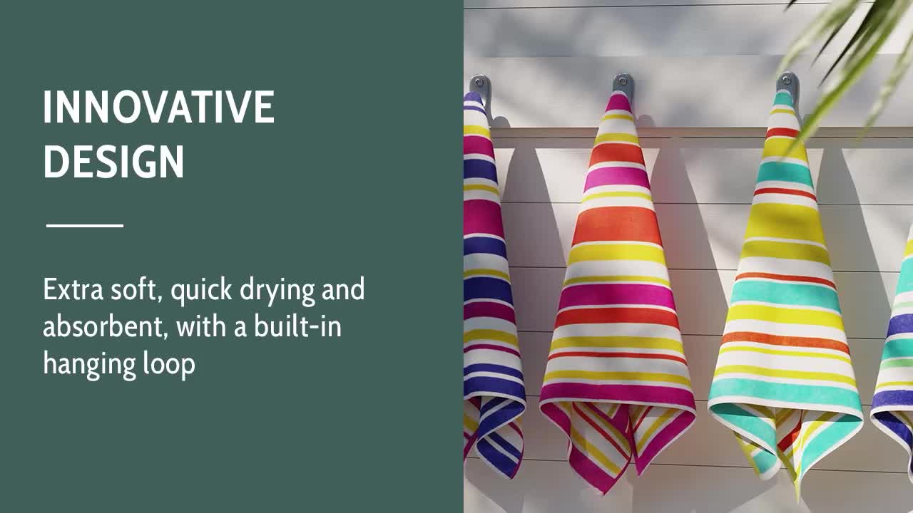 thumbnail video image 2 of Seed & Stone Set of 2 Ultra Soft Beach Towels, 41% Recycled, 28" x 60", Laguna Stripe, Yellow Theme, 2 of 8