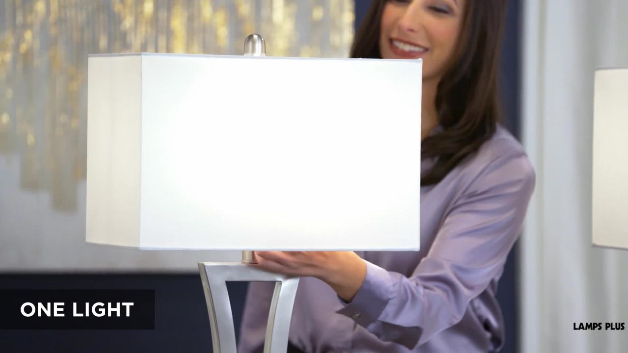 thumbnail video image 2 of 360 Lighting Roxie 31" Tall Large Modern End Table Lamps Set of 2 WiFi Smart Socket Sculptural Brushed Nickel Finish Metal Living Room, 2 of 9