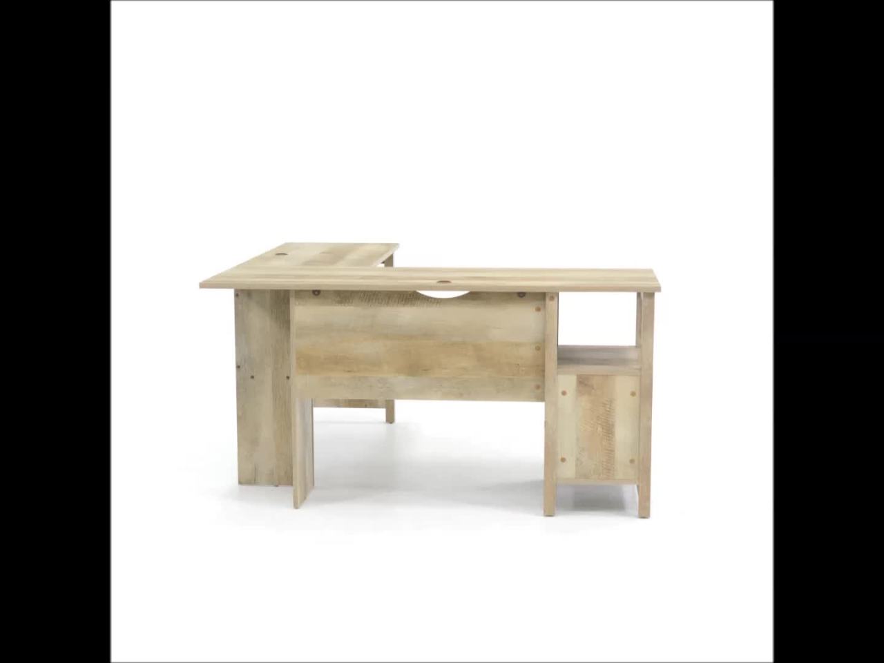 thumbnail video image 2 of Sauder Cannery Bridge L-Shaped Desk, Lintel Oak Finish, 2 of 12