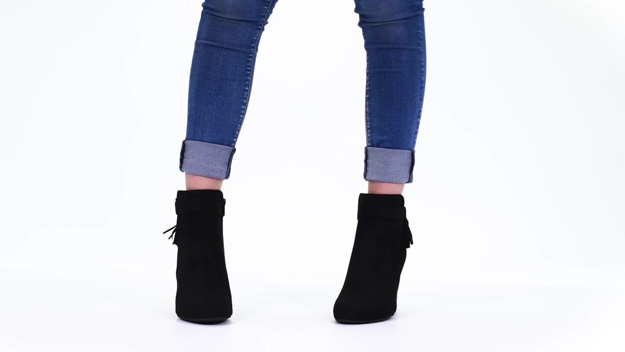 thumbnail video image 2 of Womens Wedge Tasseled Faux Suede Booties, 2 of 2