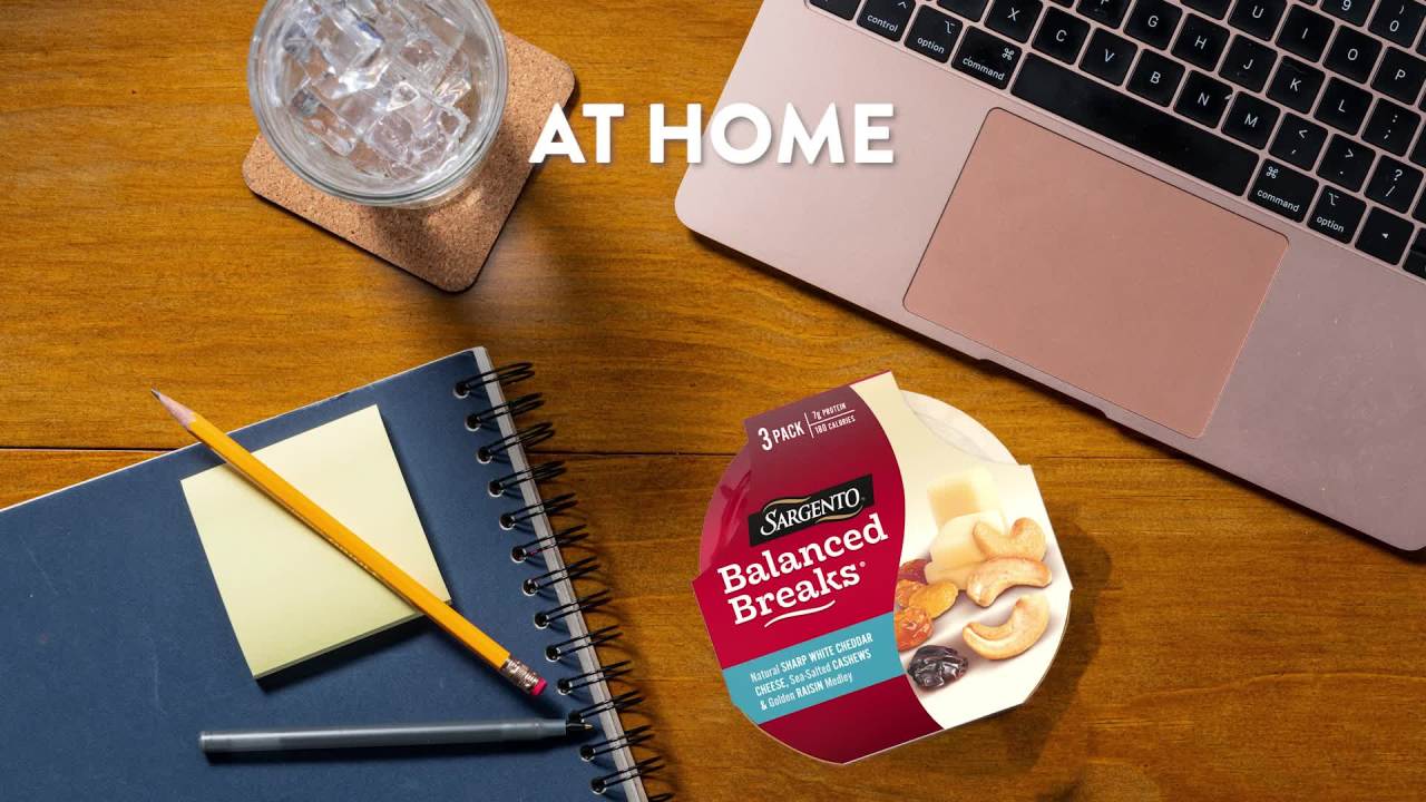 thumbnail video image 2 of Sargento® Balanced Breaks® Sharp Cheddar Cheese, Cashews, Cherry Infused Dried Cranberries, 2 of 8