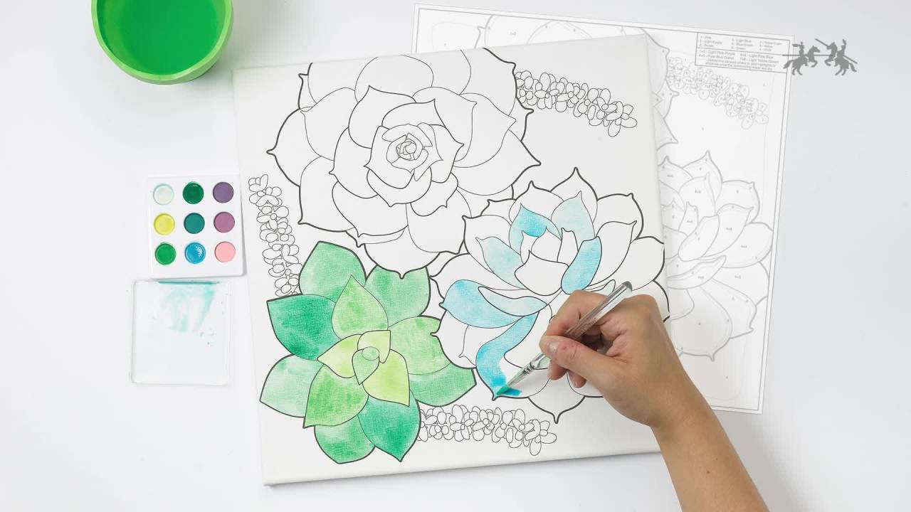 thumbnail video image 2 of Faber-Castell Watercolor Paint by Number Farmhouse Floral - Adult Canvas Art for Boys and Girls, 2 of 7