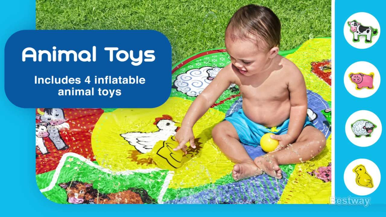 thumbnail video image 2 of H2OGO! Lil' Barnyard Babies Toddler Multicolor Sprinkler Splash Pad 65 in. x 44 in., 2 of 15