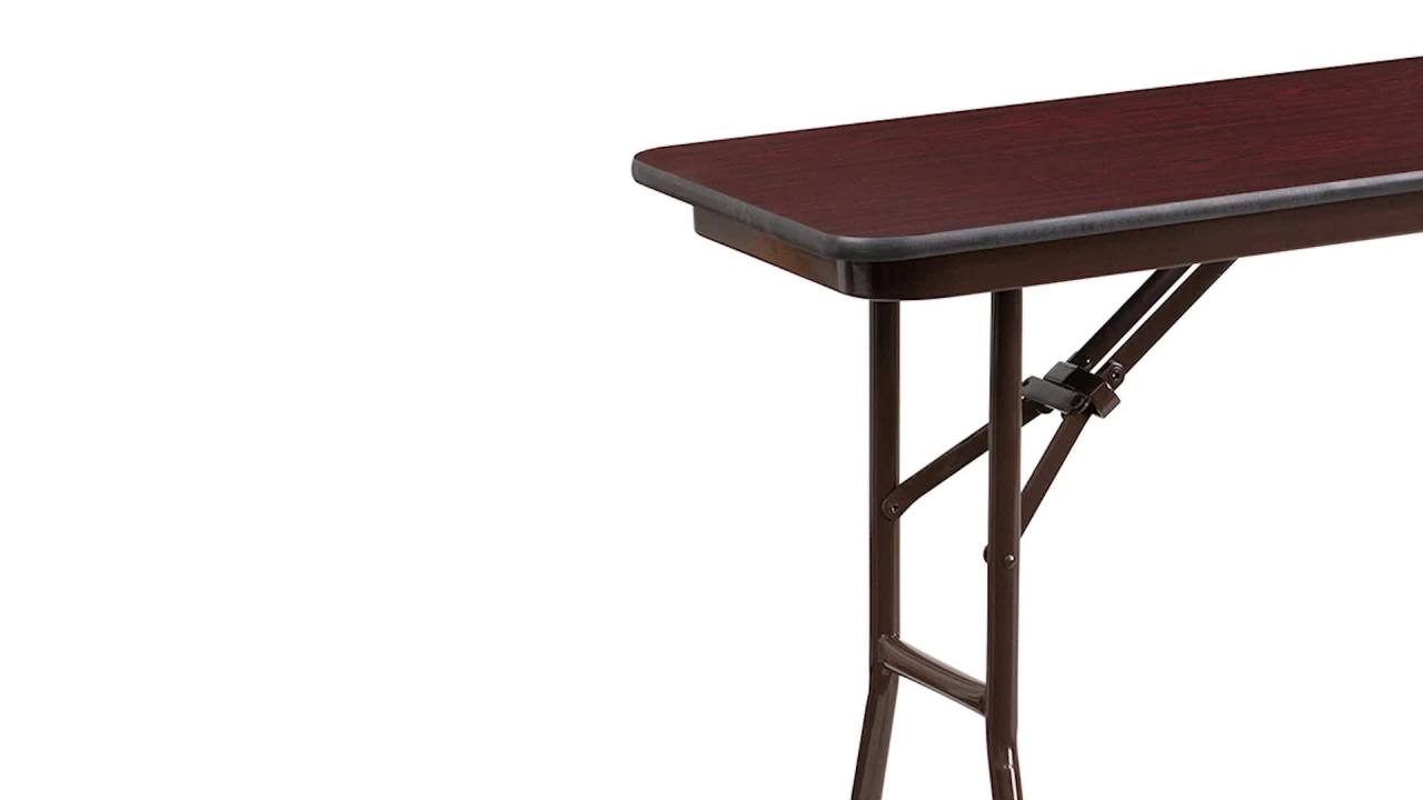 thumbnail video image 2 of Flash Furniture 6-Foot High Pressure Mahogany Laminate Folding Training Table, 2 of 5