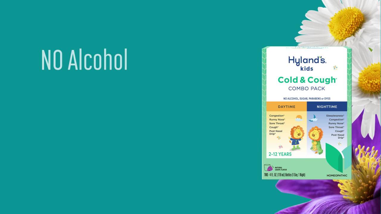 thumbnail video image 3 of Hyland's Kids Cold & Cough, Ages 2-12, Day & Night Combo Pack, 8 fl oz, 3 of 9