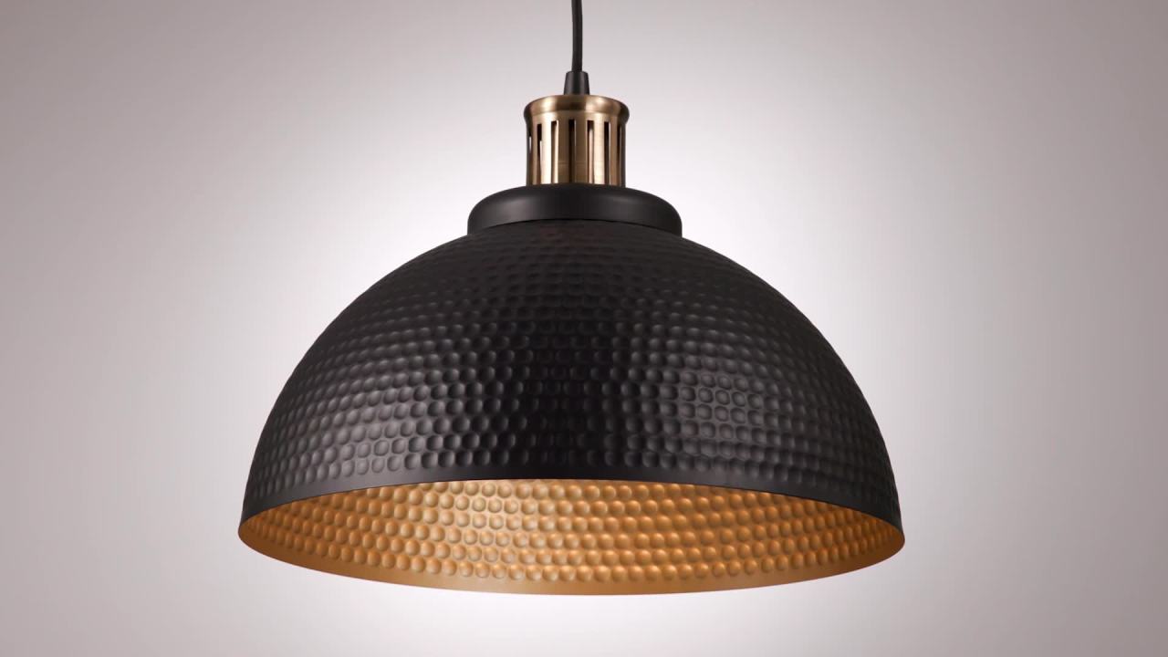 thumbnail video image 2 of Possini Euro Design Araceli Black Gold Metal Pendant Light 16" Wide Modern Dome Shade for Dining Room House Foyer Kitchen Island, 2 of 10