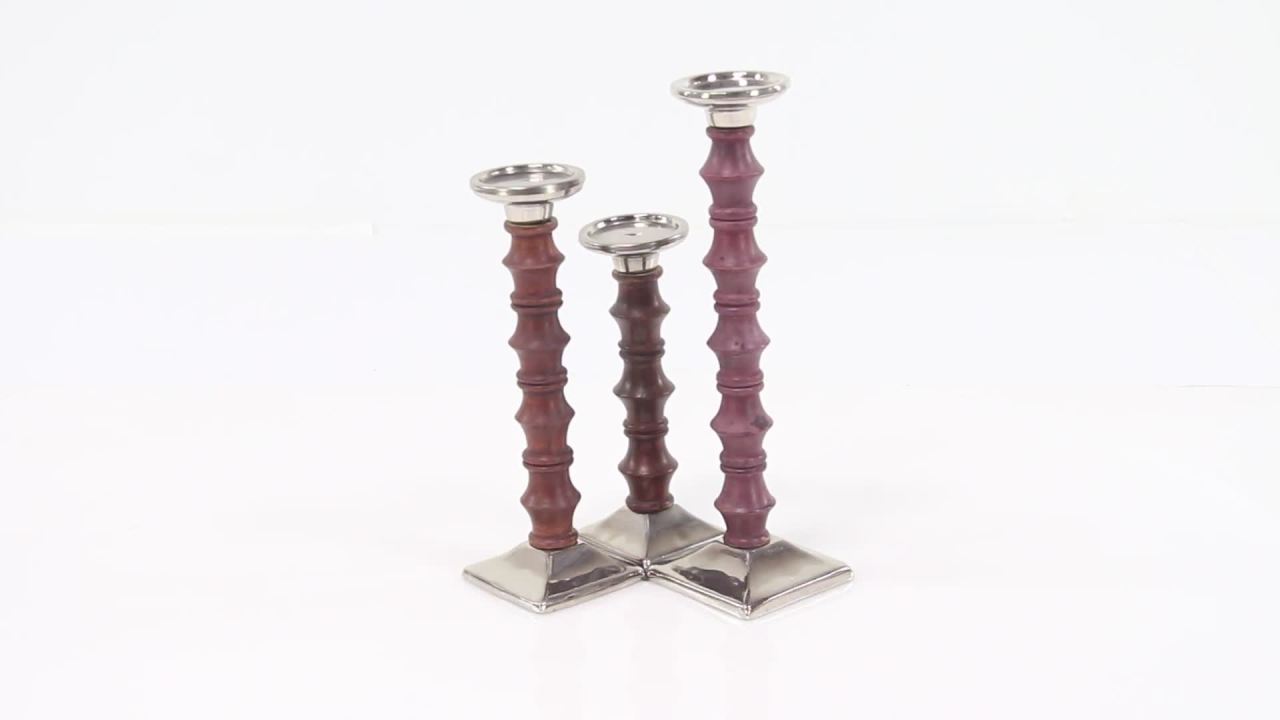 thumbnail video image 2 of DecMode 12", 15", 18"H Traditional Candlestick, Brown, 3 - Pieces, 2 of 9
