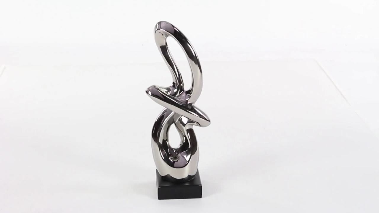thumbnail video image 2 of 7" x 18" Silver Ceramic Swirl Abstract Sculpture with Black Base, by DecMode, 2 of 13
