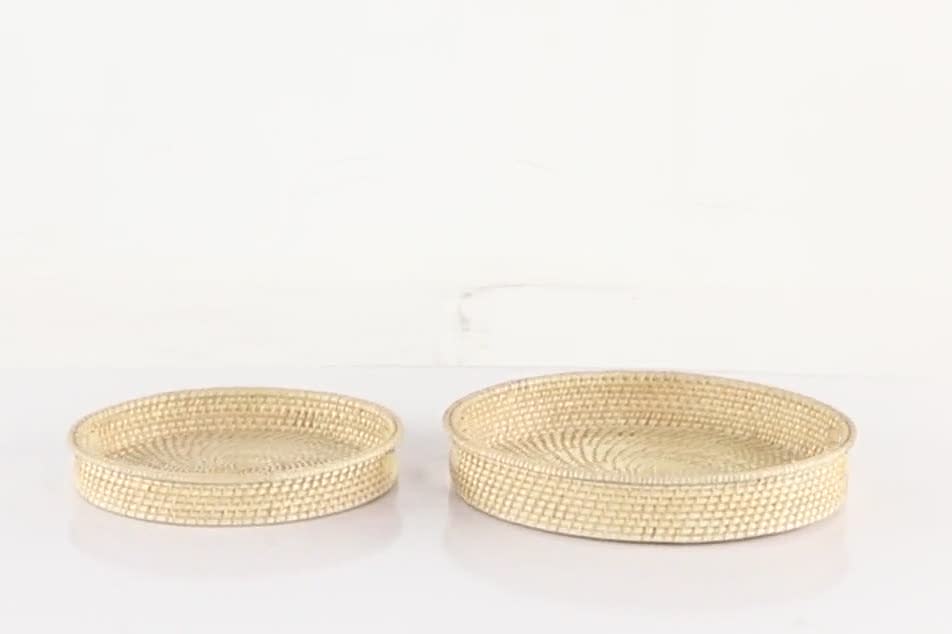 thumbnail video image 2 of DecMode 20", 16"W Light Brown Rattan  Tray with Slot Handles, 2-Pieces, 2 of 11