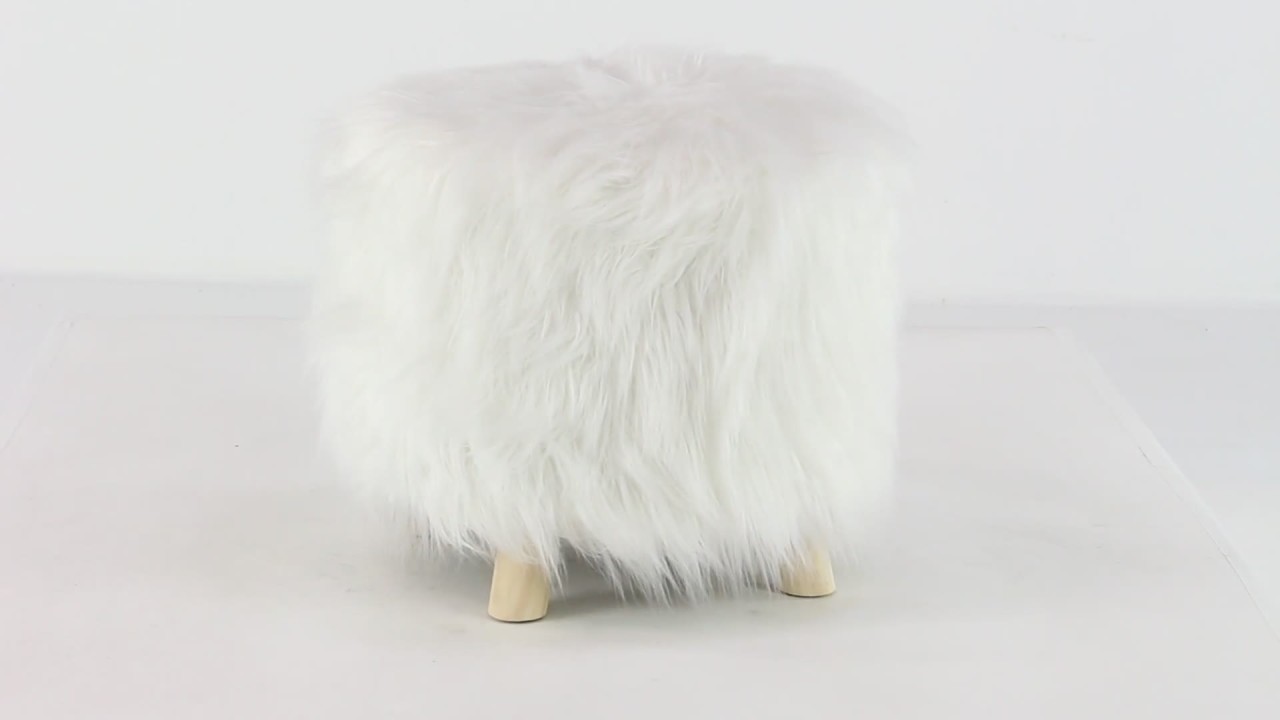 thumbnail video image 2 of DecMode Polyester Stool with Faux Fur, White, 2 of 11