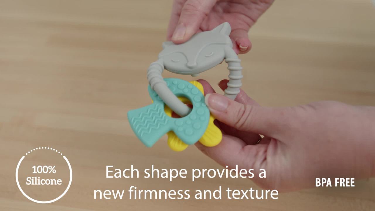 thumbnail video image 2 of Dr. Brown's Learning Loop Fox, Multi-Texture Baby Teether Rings, 100% Silicone, 3 Months+, 1-Pack, 2 of 11
