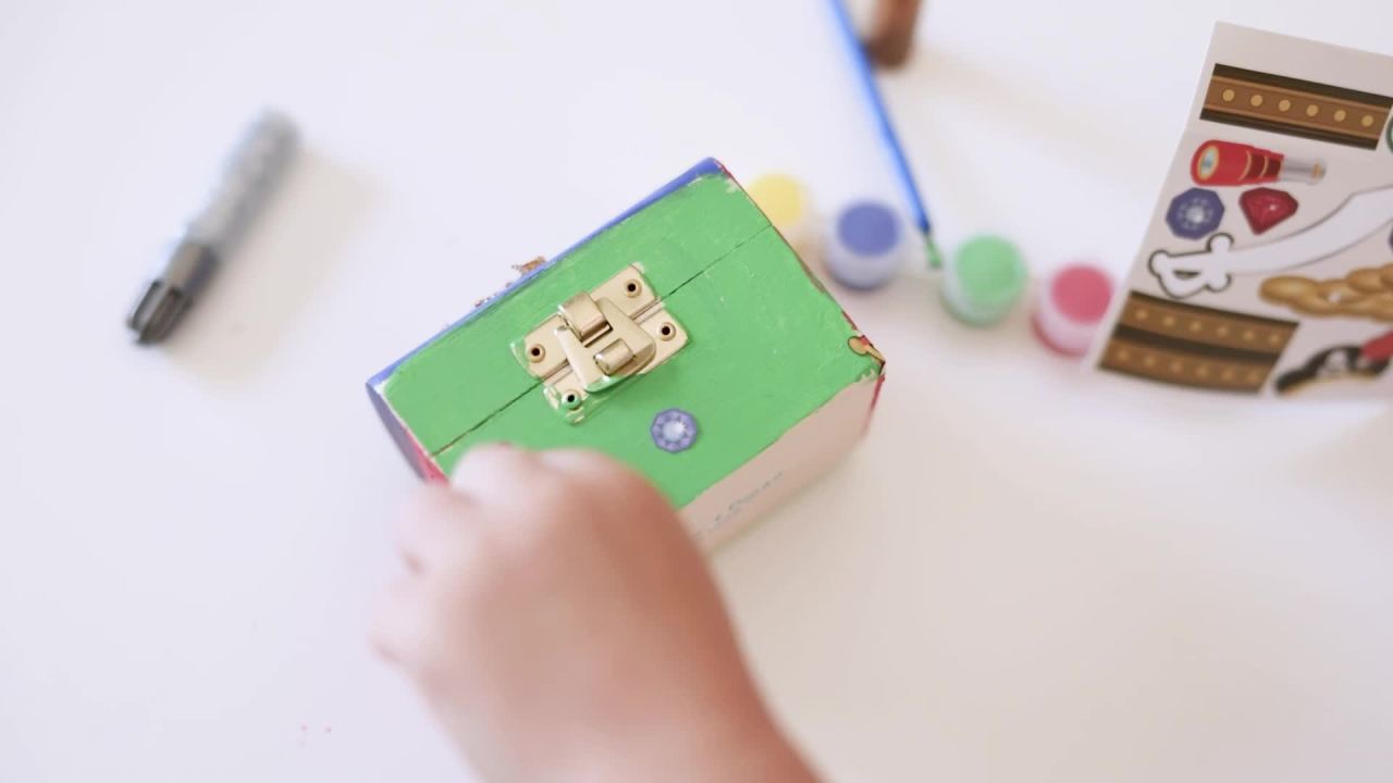 thumbnail video image 2 of Melissa & Doug Created by Me! Decorate Your Own Wooden Pirate Chest Craft Kit, 2 of 10