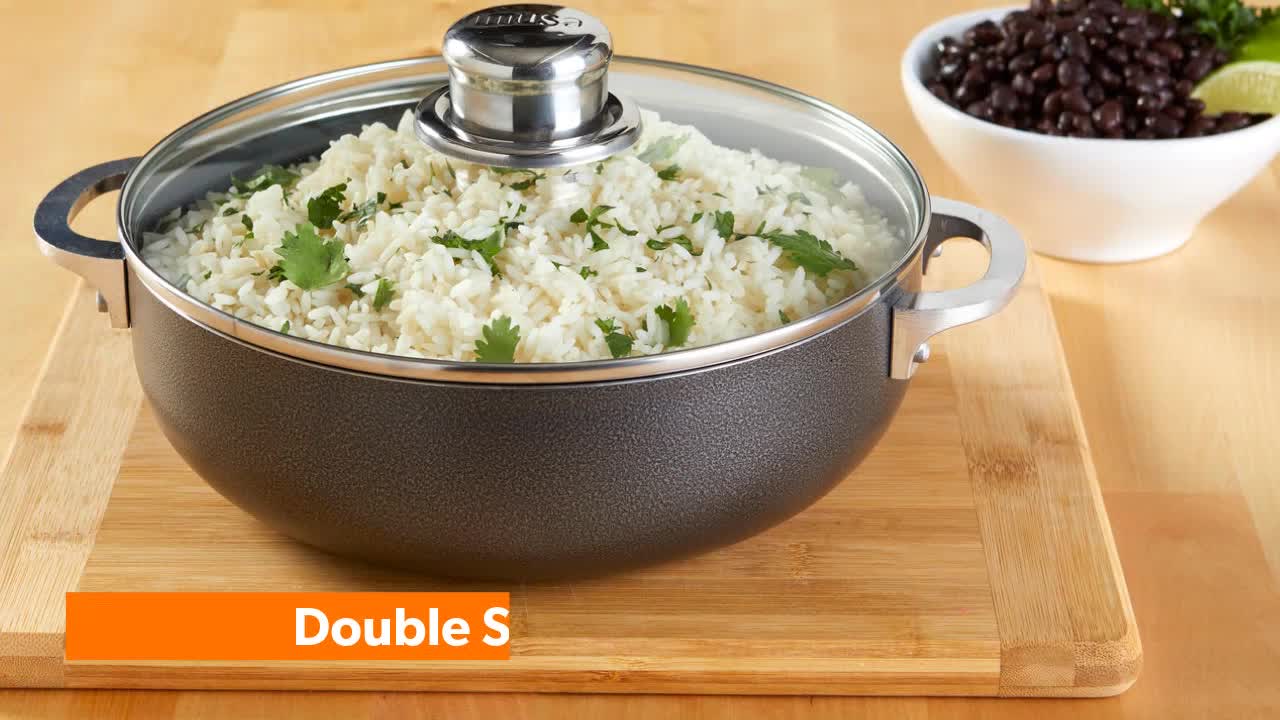 thumbnail video image 2 of IMUSA 13.5qt Charcoal Aluminum Nonstick Caldero with Glass Lid, Black, 2 of 9