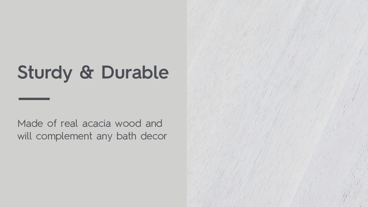 thumbnail video image 2 of Better Homes & Gardens Springwood Acacia Wood over-the-Toilet Space Saver Cabinet, 3 Shelves, White, 2 of 10