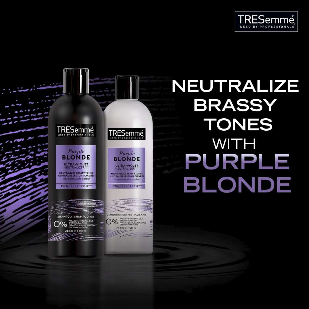 thumbnail video image 2 of Tresemme Purple Blonde Ultra Violet Neutralizer Conditioner 20 fl oz, 2 of 12