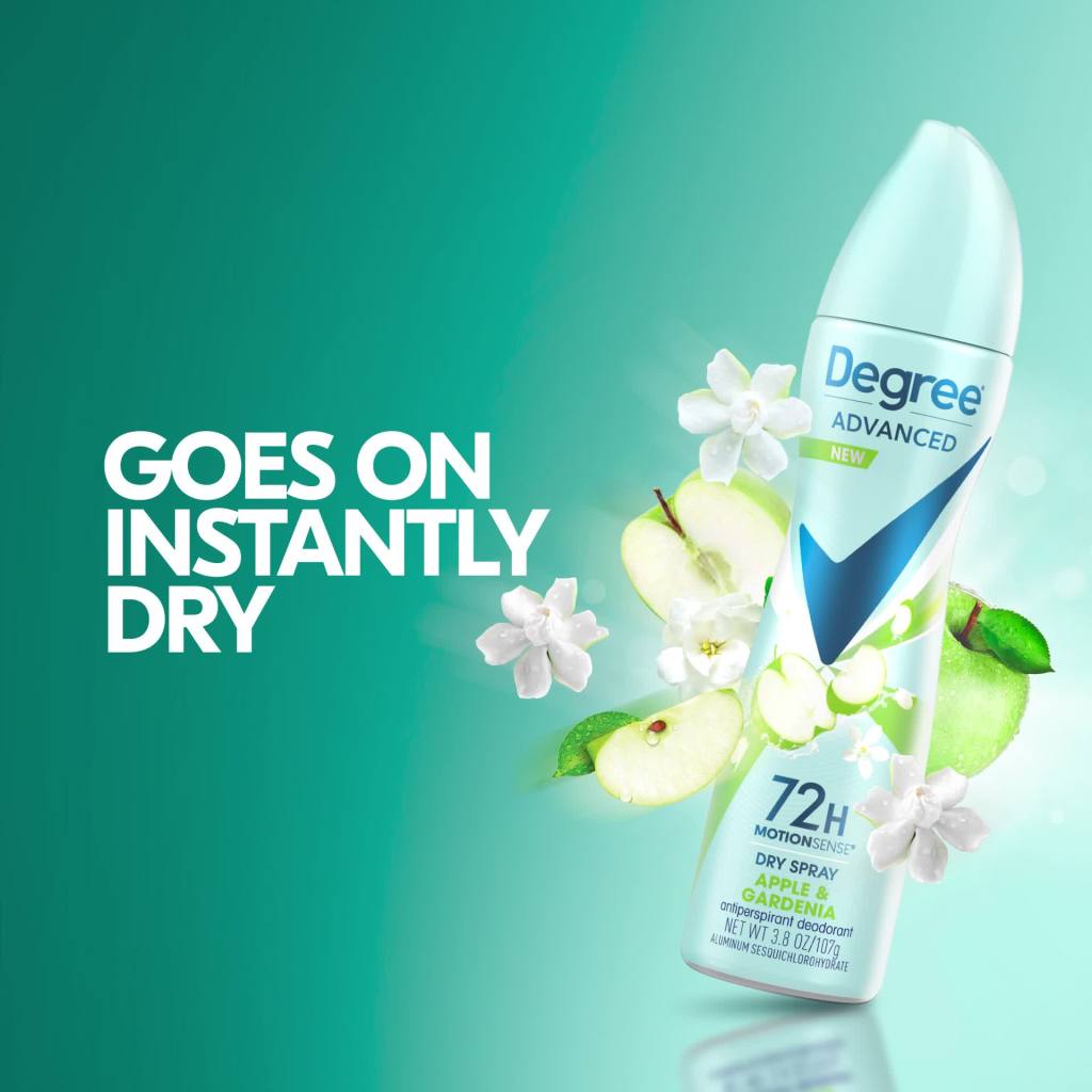 thumbnail video image 2 of Degree Antiperspirant Spray Deodorant for Women Apple & Gardenia 72-Hour Protection 3.8 oz, 2 of 11