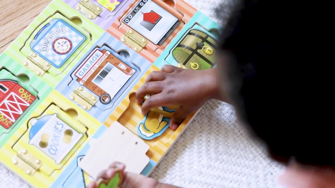 thumbnail video image 2 of Melissa & Doug Hide and Seek Wooden Activity Board With Wooden Magnets, 2 of 10