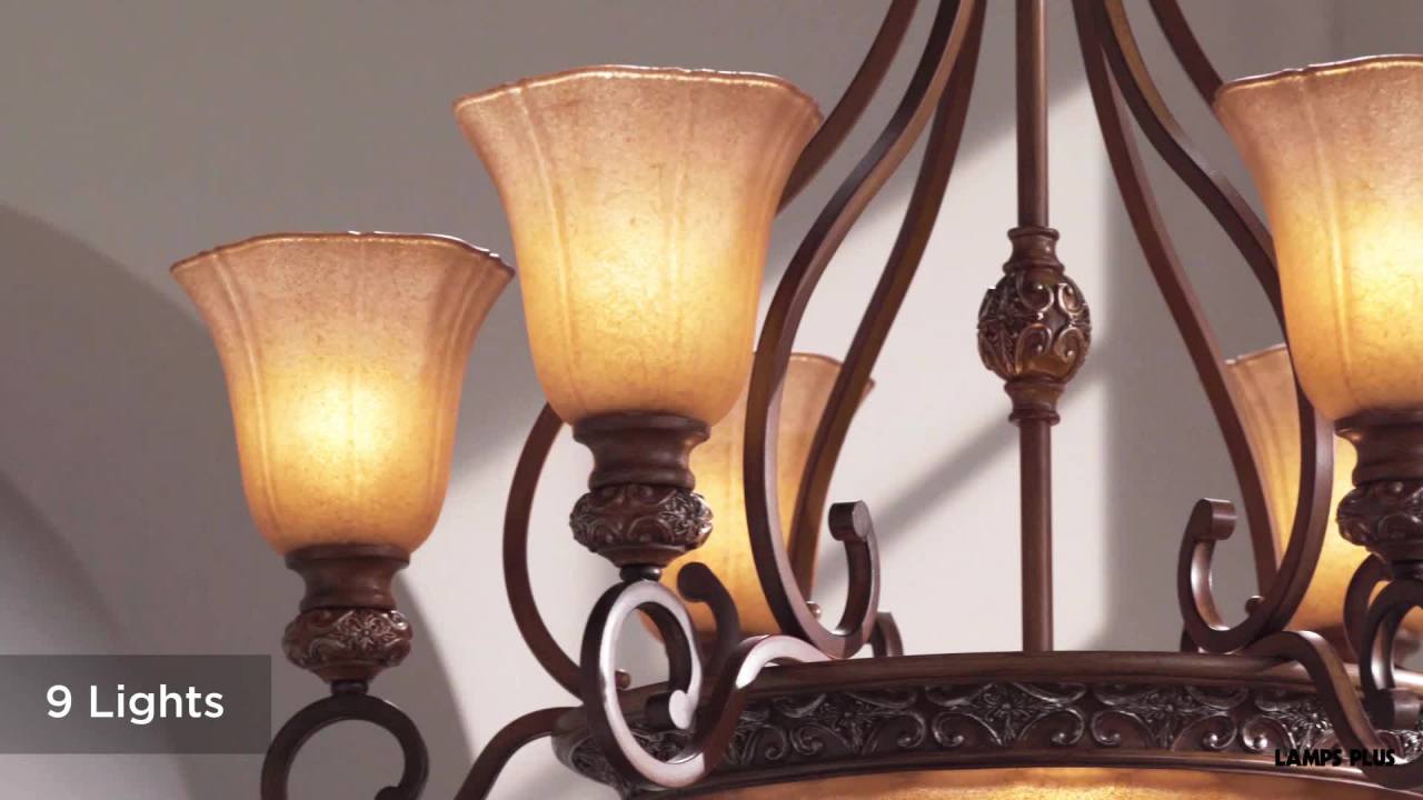 thumbnail video image 7 of Kathy Ireland Sterling Estate Golden Bronze Chandelier 34 1/2" Wide Rustic Champagne Bowl Shade 9-Light Fixture for Dining Room House Kitchen Island, 7 of 7