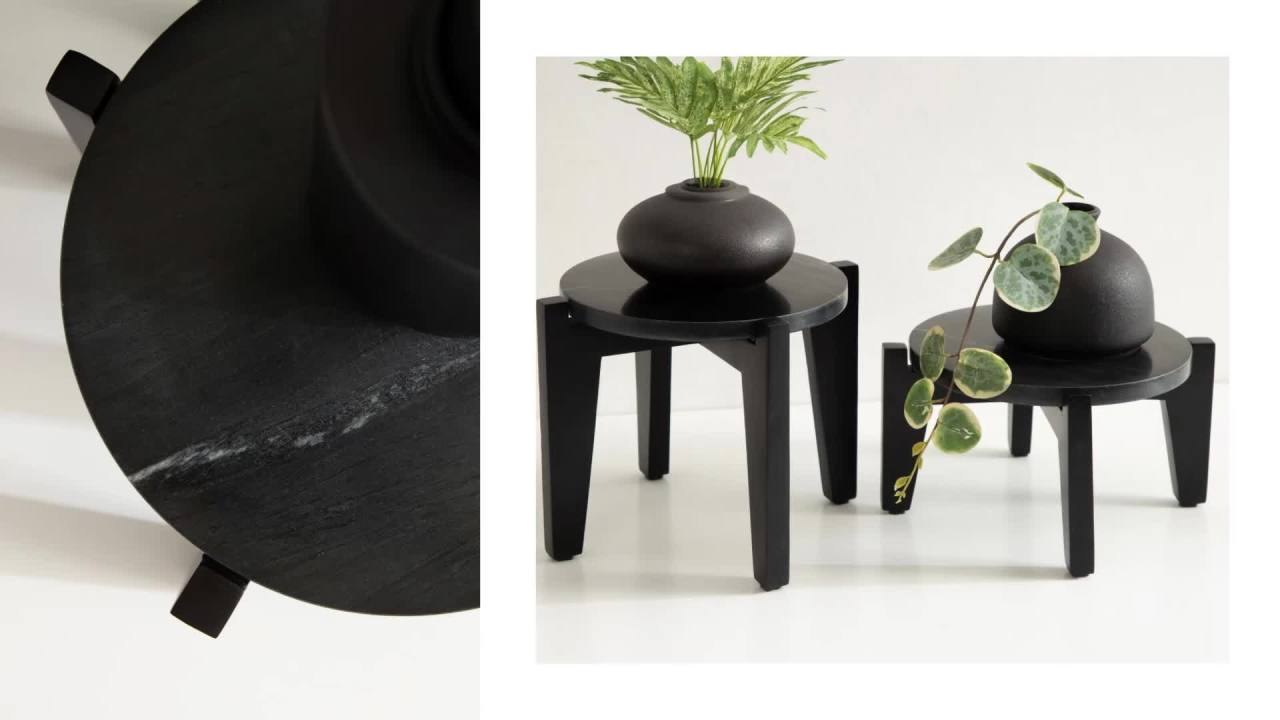 thumbnail video image 2 of Kate and Laurel Icelyn Modern Marble Two-Piece Plant Stands, Set of 2, Gold and Marble, Authentic Marble Indoor Plant Stand Set for Use as Living Room Decor or Decorative Tabletop Risers, 2 of 11