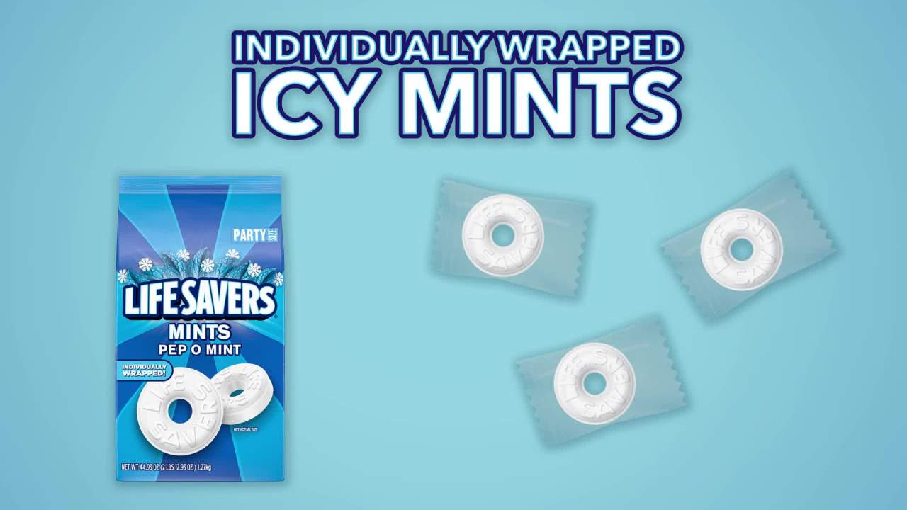 thumbnail video image 2 of Life Savers Pep-O-Mint Breath Mints Hard Candy, Party Size - 44.93 oz, 2 of 13