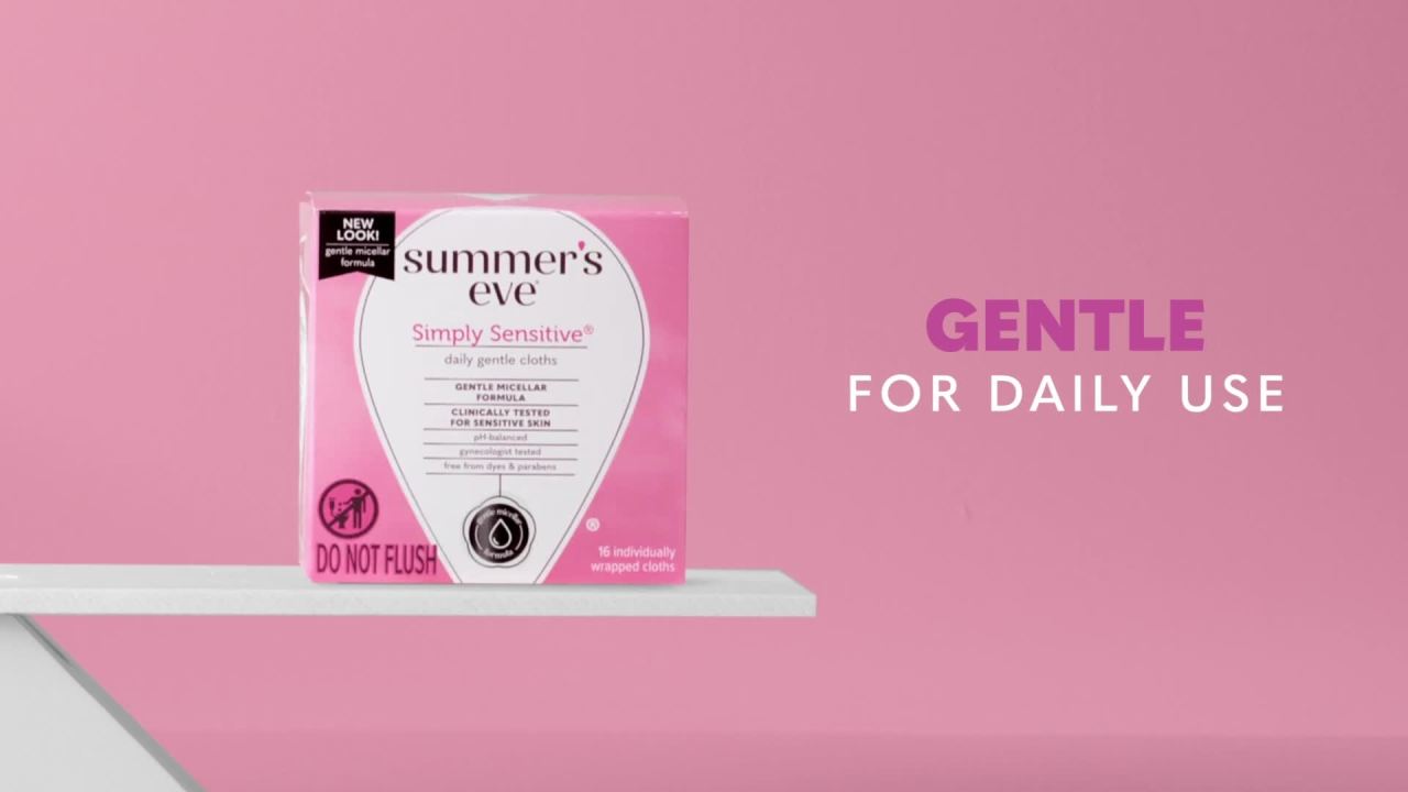 thumbnail video image 2 of Summer’s Eve Simply Sensitive Daily Feminine Wipes, Removes Odor, pH Balanced, 32 count, 2 of 15