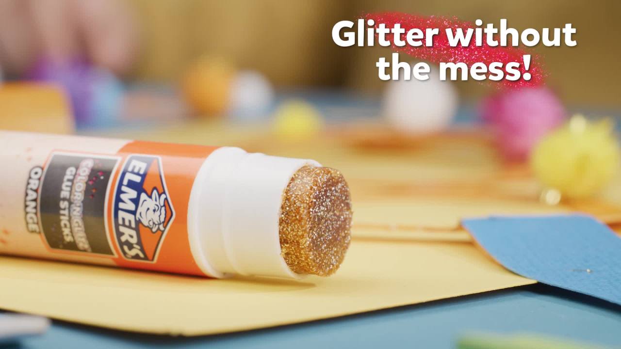 thumbnail video image 2 of Elmer’s Color 'n Glitz Glue Sticks, Washable, Assorted Colors, 6 Grams, 12 Pack, 2 of 8