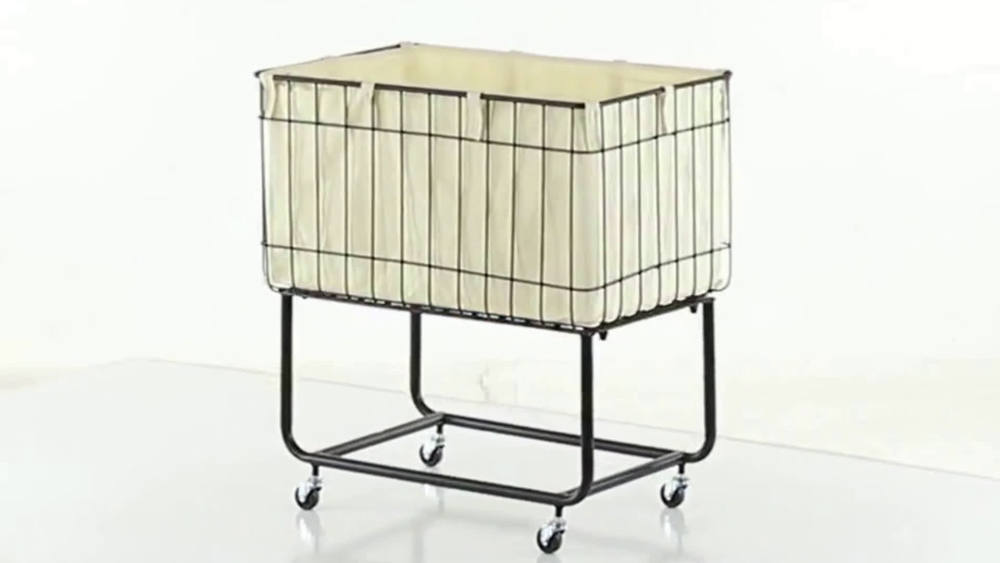 DecMode Black Metal Deep Set Wire Basket Storage Cart with Wheels and
