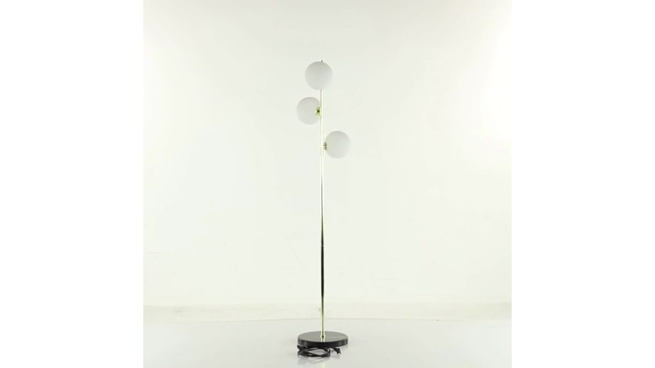 thumbnail video image 2 of CosmoLiving by Cosmopolitan 55" 3 Light Gold Floor Lamp with White Glass Shade, 2 of 14