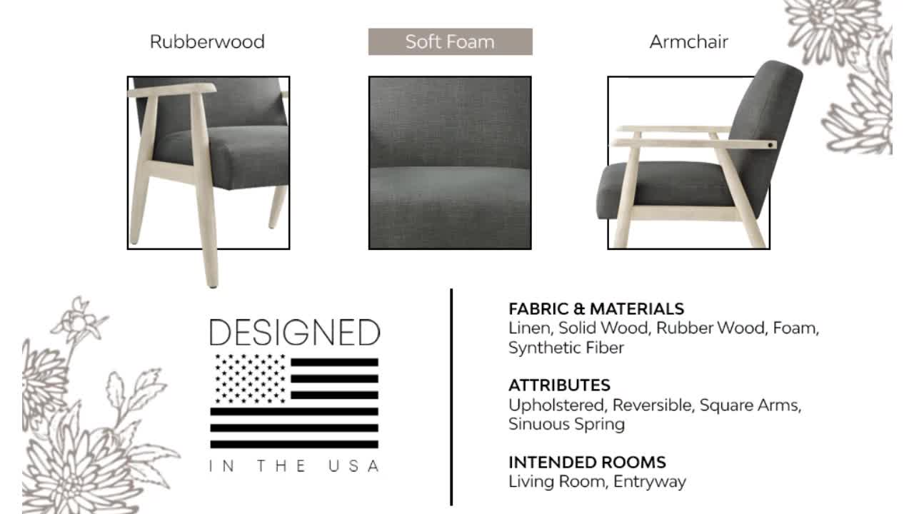 thumbnail video image 2 of Beck Linen Armchair with Cream White Wood Frame, Grey, 2 of 9