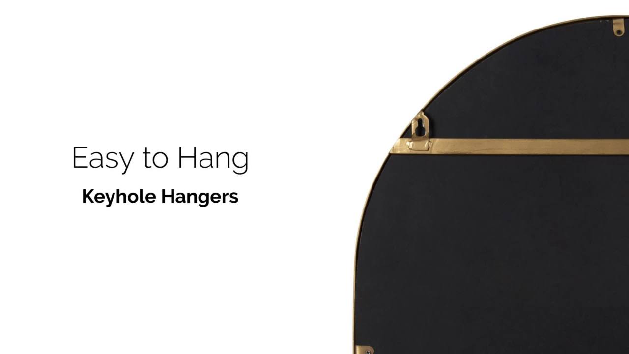 thumbnail video image 2 of Kate and Laurel Estero Metal Framed Arch Wall Mirror with Shelf, Gold 20x28, 2 of 10