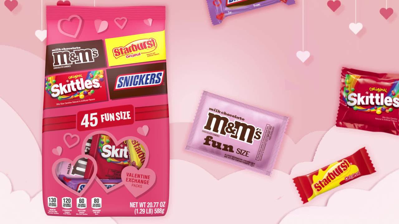 thumbnail video image 2 of M&M's, Snickers, Skittles & Starburst Valentine's Day Candy Variety Pack - 45Ct Bulk Bag, 2 of 13