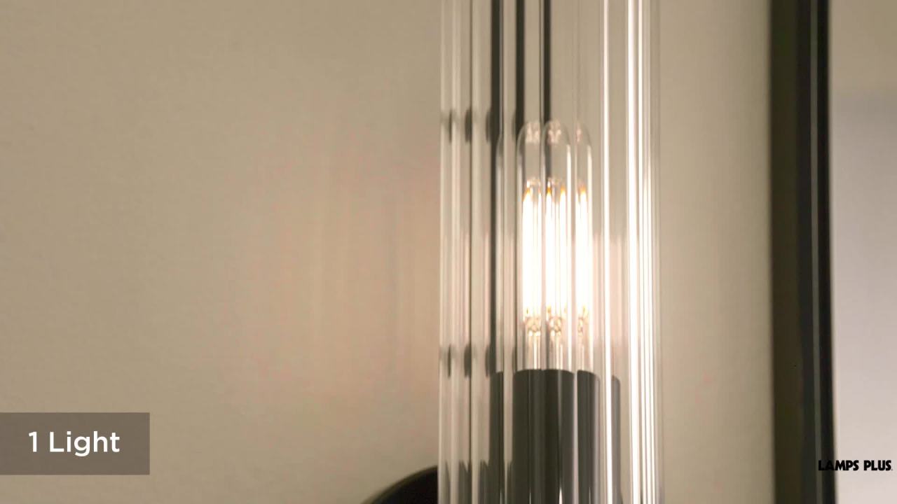 thumbnail video image 2 of Possini Euro Design Possini Euro Taurus 13 1/2"H Matte and Fluted Glass Black Wall Sconce, 2 of 10