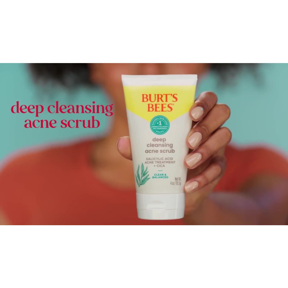 thumbnail video image 2 of Burts Bees Clear and Balanced Deep Cleansing Acne Face Scrub, 4 Oz, 2 of 14