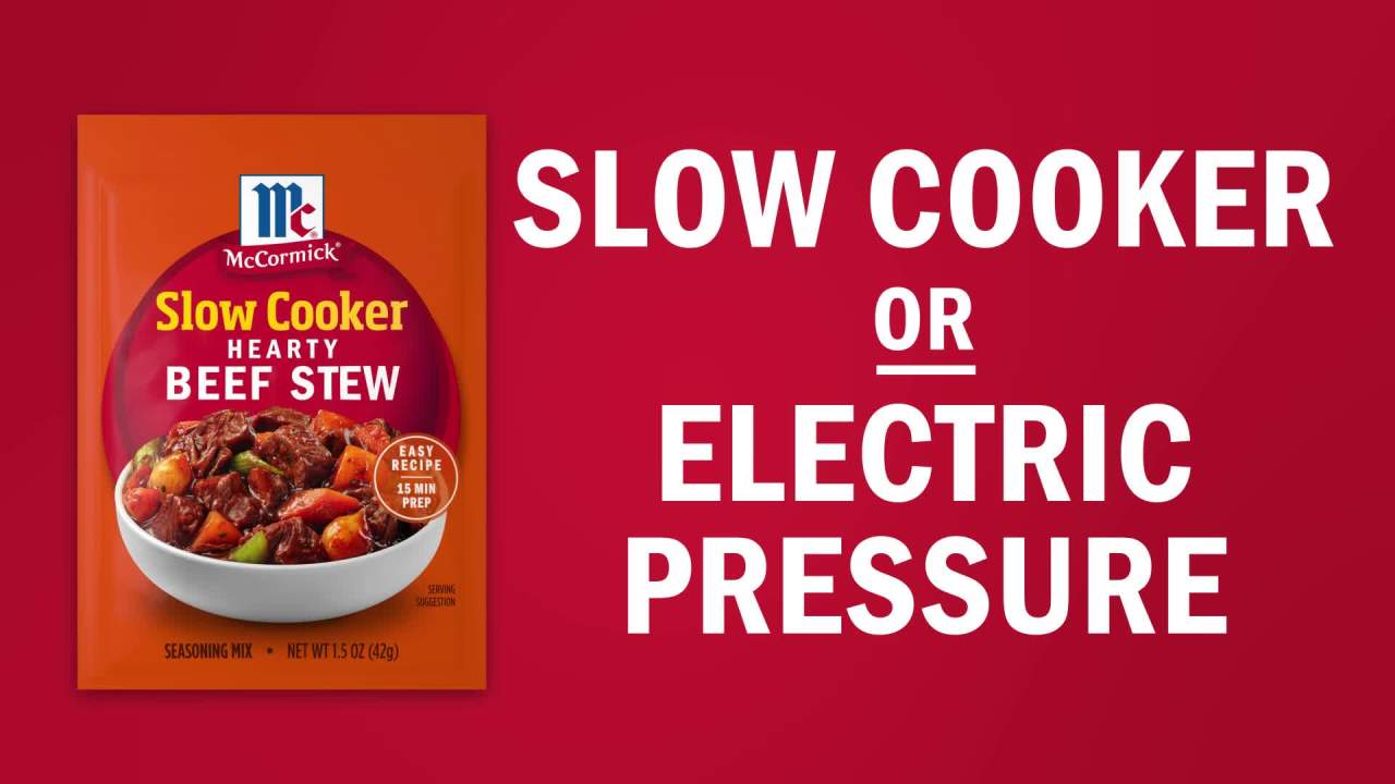 thumbnail video image 2 of McCormick Slow Cooker Hearty Beef Stew Seasoning Mix, 1.5 oz Packet, 2 of 20