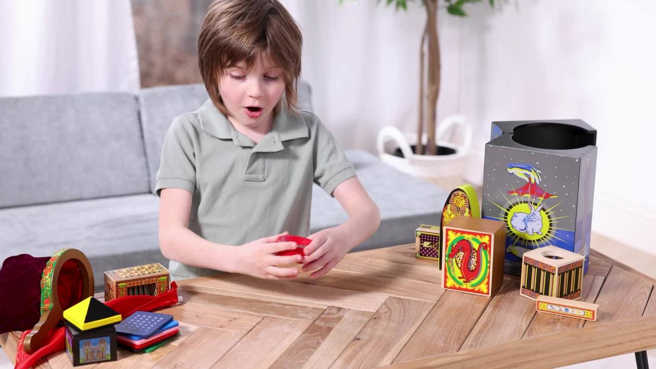 thumbnail video image 2 of Melissa & Doug Deluxe Solid-Wood Magic Set With 10 Classic Tricks, 2 of 10