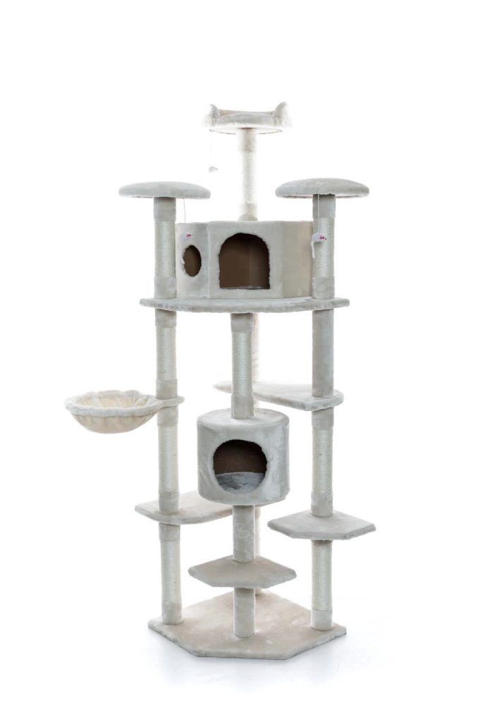 thumbnail video image 2 of TRIXIE Roma Senior Plush & Sisal 7-Level 70" Cat Tree w-Scratching Posts & Cat Toys, Cream, 2 of 8