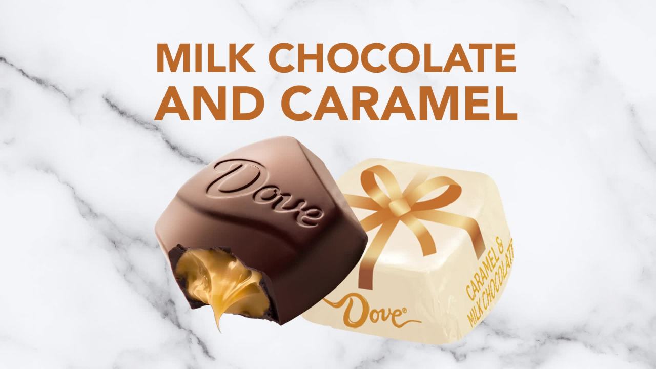 thumbnail video image 2 of Dove Promises Caramel & Chocolate Christmas Candy- 7.94 oz Bag, 2 of 15