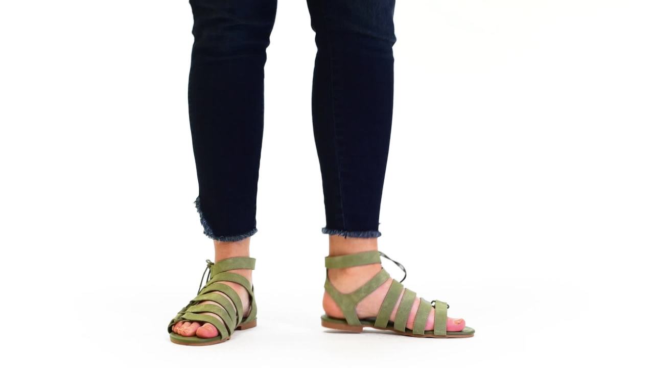 thumbnail video image 2 of Women's Caged Faux Leather Strappy Gladiator Sandals, 2 of 8