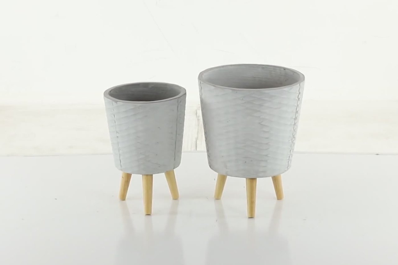 thumbnail video image 2 of DecMode 14", 16" Gray Wood Contemporary Planter, 2 - Pieces, 2 of 7