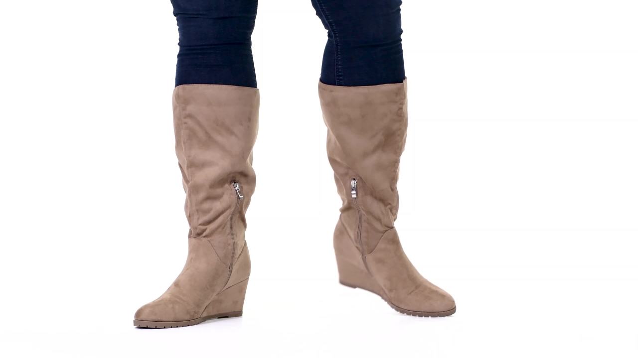 thumbnail video image 2 of Brinley Co. Womens Extra Wide Calf Comfort Lug Sole Wedge Boot, 2 of 8