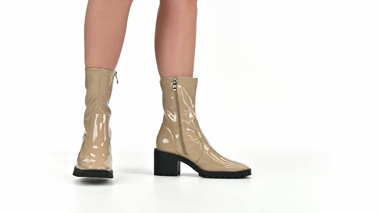 thumbnail video image 2 of Journee Womens Icelyn Flexible Patent Vegan Leather Square Toe Booties, 2 of 10