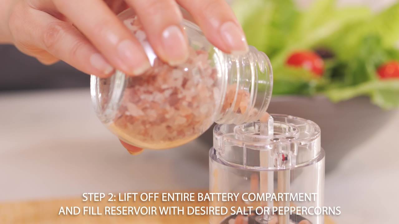 thumbnail video image 2 of (2 pack) Kamenstein Electric Stainless Steel Salt and Pepper Grinder Set of 2, 2 of 15