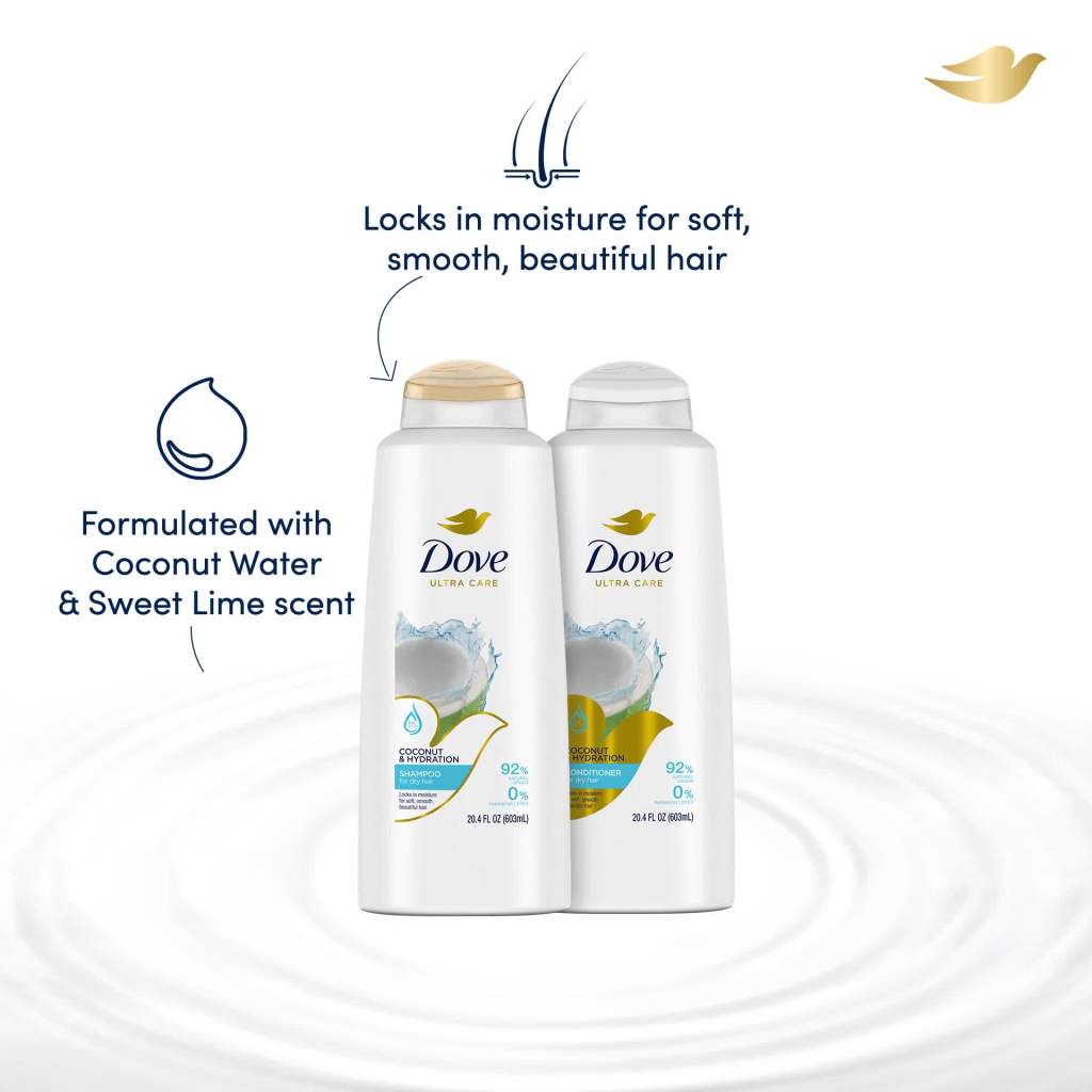 thumbnail video image 2 of Dove Ultra Care Nourishing Daily Shampoo for Dry Hair, Coconut, 20.4 fl oz, 2 of 10