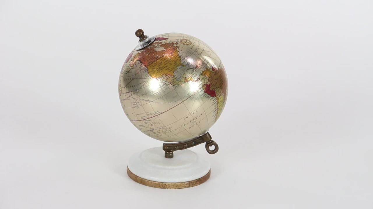 thumbnail video image 2 of DecMode 6" White World Map Globe with Marble Base, 2 of 10