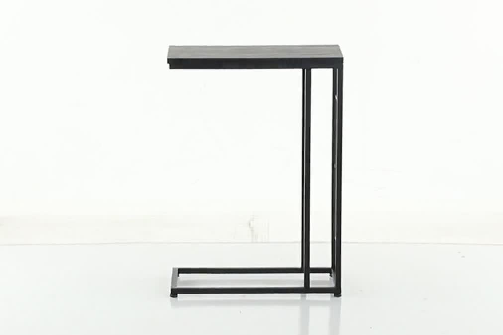 thumbnail video image 2 of DecMode 10" x 26" Dark Brown Metal C-Shaped Accent Table with Black Metal Base, 1-Piece, 2 of 10